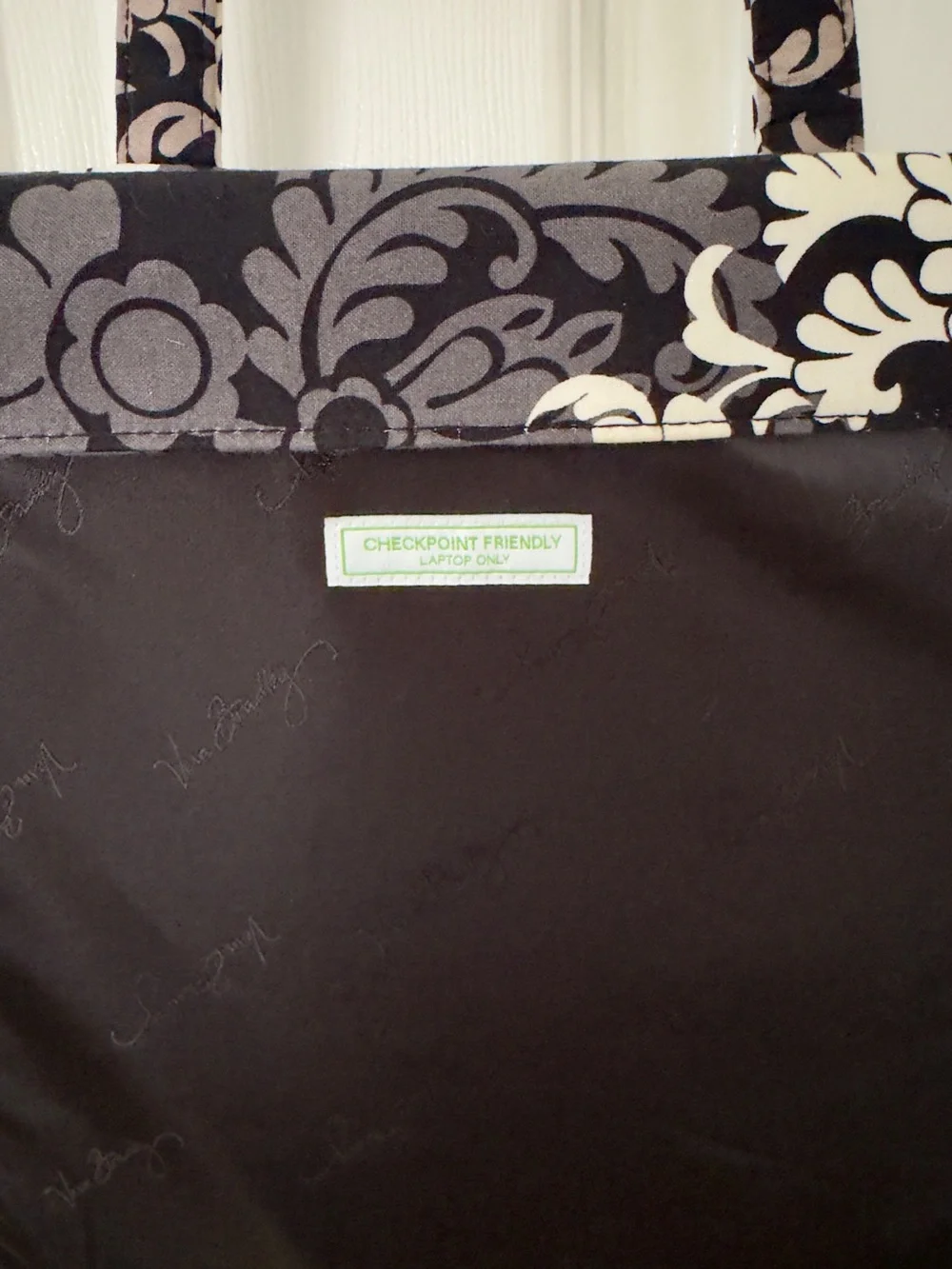 Vera Bradley Baroque Laptop Travel Tote with Yellow, Cream & Gray Floral Pattern